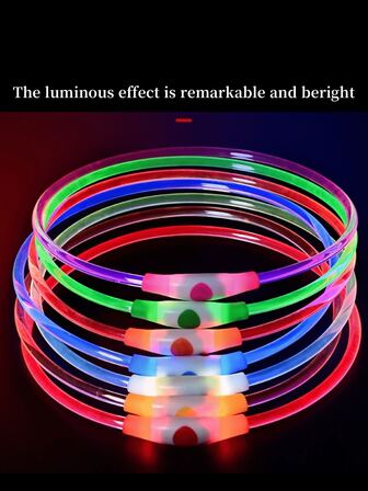 1个USB充电防水LED宠物项圈，尺寸可调节，夜光，防走失，多种颜色可选