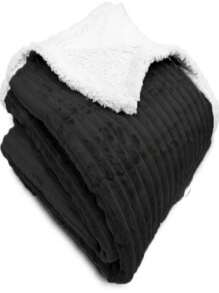 DOUBLE SHERPA BLANKET, EXTRA SOFT, WARM, RIBBED - 黑色 - 查看 1