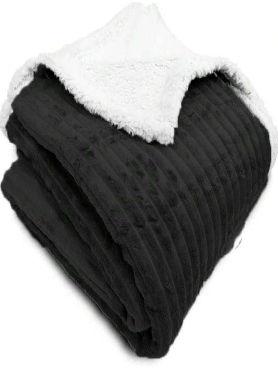DOUBLE SHERPA BLANKET, EXTRA SOFT, WARM, RIBBED - 黑色 - 查看 1
