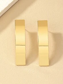 1 对光面复古几何个性耳钉 - 金色 - 查看 3