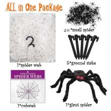 Giant Spider Web Halloween Decoration 5m With 20pcs Spiders And Large Spider - Black - View 1