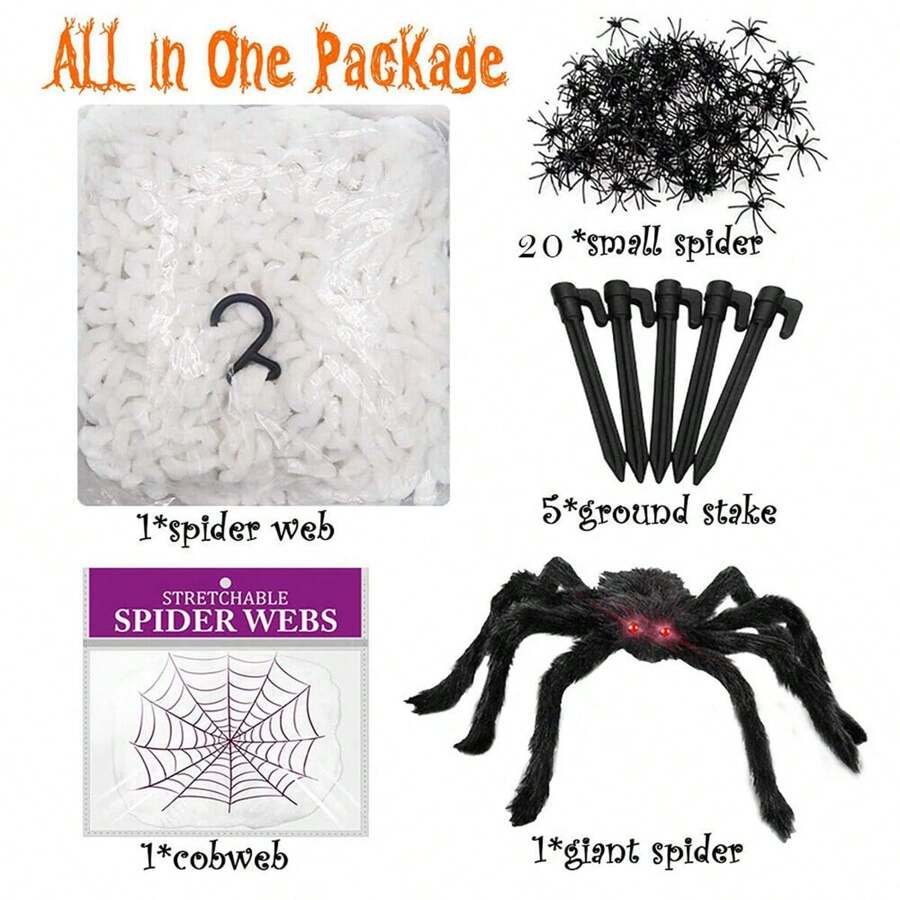 Giant Spider Web Halloween Decoration 5m With 20pcs Spiders And Large Spider - Black - View 1