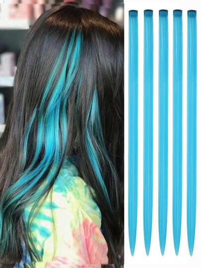 5 peças de extensões de cabelo estilo grampo liso, cabelo sintético de 20 polegadas para mulheres, adequado para uso diário em festas, perucas, dramatização, Halloween, roupas de Natal