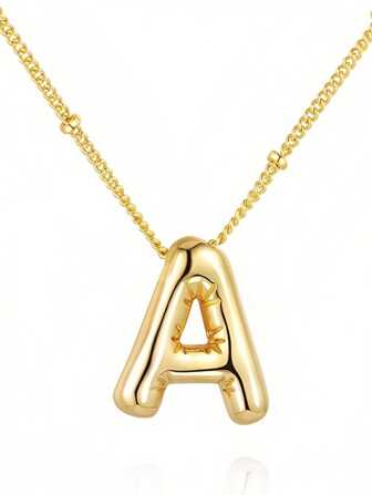 1 st förgyllt rostfritt stål halsband med djärv bokstav, ballong, bubbla, hänge, unisex, personlig modeaccessoar
