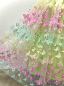 Tween Girl Green Princess Backless Colorful Butterfly Dress, Teens Flower Girl Wedding Party Formal Gown