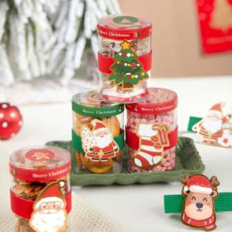 5pcs Transparent Christmas Cookie Jars, Candy Snack Containers Plastic Nut Food Storage Jars, Christmas Party DIY Decor Jars, Perfect Christmas Gifts Christmas Decorations Christmas Decor Christmas Gifts Christmas Party Supplies Christmas Gift Bags Christmas Bags Christmas Stickers
