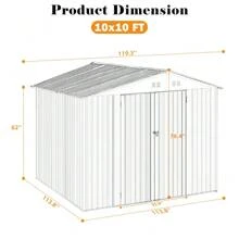 Outdoor Sheds 10FT X 10FT & Outdoor Storage Clearance, Metal Anti-Corrosion Utility Tool House With Lockable Door & Shutter Vents, Waterproof Storage Garden Shed For Backyard Lawn Patio - 灰色 - 查看 7