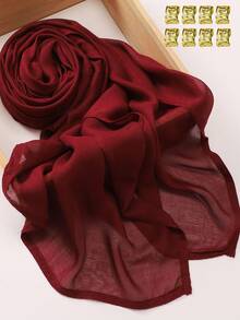 1set (1pc Modal Hijab + 1pack Hijab Clips) Plain Soft Detailed Stitched Headscarf - Multicolor - View 21