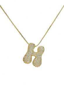 1 pezzo Collana con ciondolo a lettera da A a Z, esageratamente deformata, micropavé con zirconi cubici, placcata in oro 18K, ciondolo a iniziale per uomo e donna