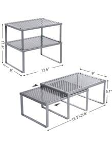 SONGMICS Especiero, Estante para Especias, Organizador para Armarios, Apilable, Ampliable, Juego de 4 Estantes Metálicos, Plata - Gris - Ver 4
