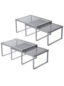 SONGMICS Especiero, Estante para Especias, Organizador para Armarios, Apilable, Ampliable, Juego de 4 Estantes Metálicos, Plata - Gris - Ver 1