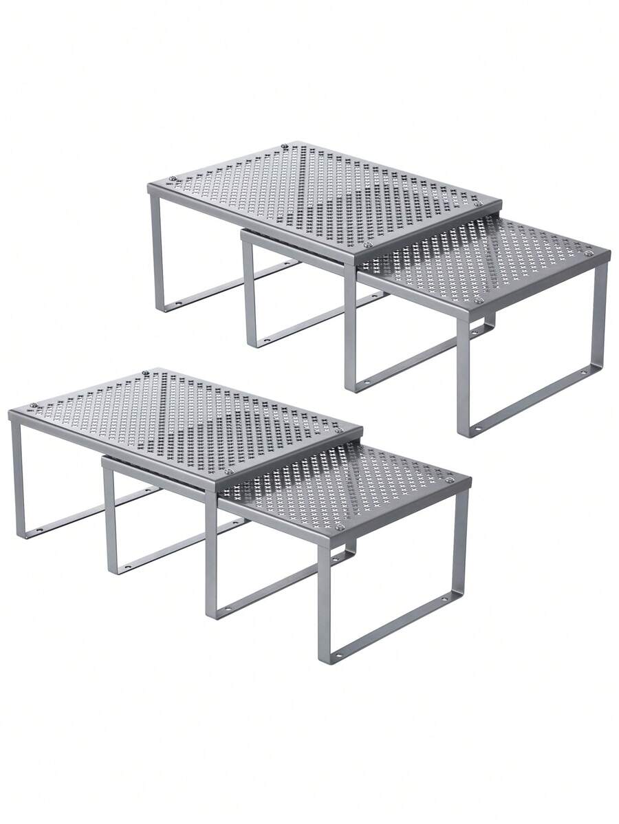 SONGMICS Especiero, Estante para Especias, Organizador para Armarios, Apilable, Ampliable, Juego de 4 Estantes Metálicos, Plata - Gris - Ver 1