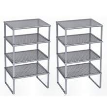 SONGMICS Especiero, Estante para Especias, Organizador para Armarios, Apilable, Ampliable, Juego de 4 Estantes Metálicos, Plata - Gris - Ver 2
