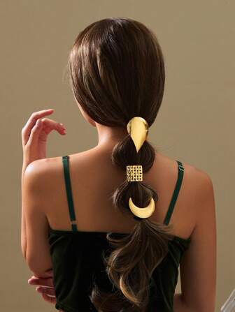 3 件/1 件优雅月亮形不对称几何发绳发饰，高弹力优质发带，女士时尚通勤发饰万圣节