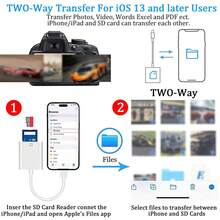 USB C/Lightning 转 SD 卡读卡器适配器兼容 iPhone 15 16 系列，USB-C 存储卡读卡器 Lightning/USB-C 转 SD 卡适配器兼容 iPhone/iPad/Galaxy S24/S23/S22/21/20 - 白色 - 查看 5