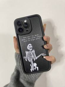 Preppy 手机壳万圣节黑色幽默骷髅保护手机壳兼容 iPhone 15Pro、iPhone 14 ProMax、iPhone 13、iPhone 11/12/14/12PM、iPhone 7/8 Plus，防震，创意骷髅设计 - 黑色 - 查看 1