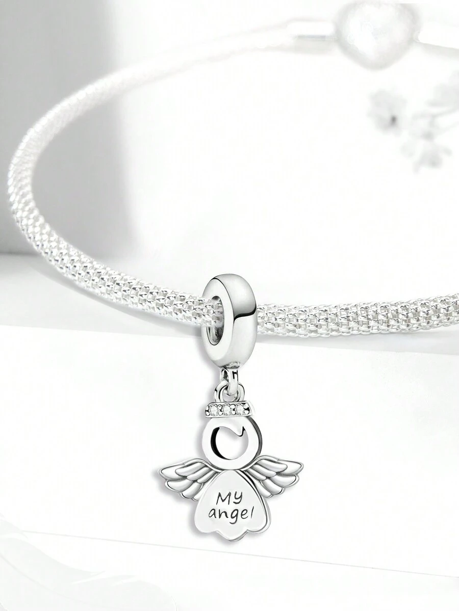 1颗时尚心形天使吊坠珠，适合女士手链、手镯DIY饰品制作和日常穿搭，是女孩的理想配饰。 - 銀色 - 查看 1