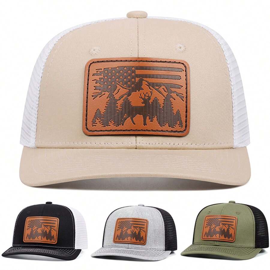 1pc Men's Fashion Richardson Forest Deer Pattern Flat Embroidered Hip Hop Hat, Adjustable Casual Baseball Cap, Suitable For All Seasons (Polyester) - Forest Elk - View 1