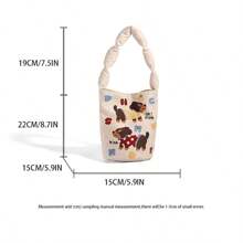 1 件女士帆布手提包可爱插画百搭腋下包卡通涂鸦水桶包