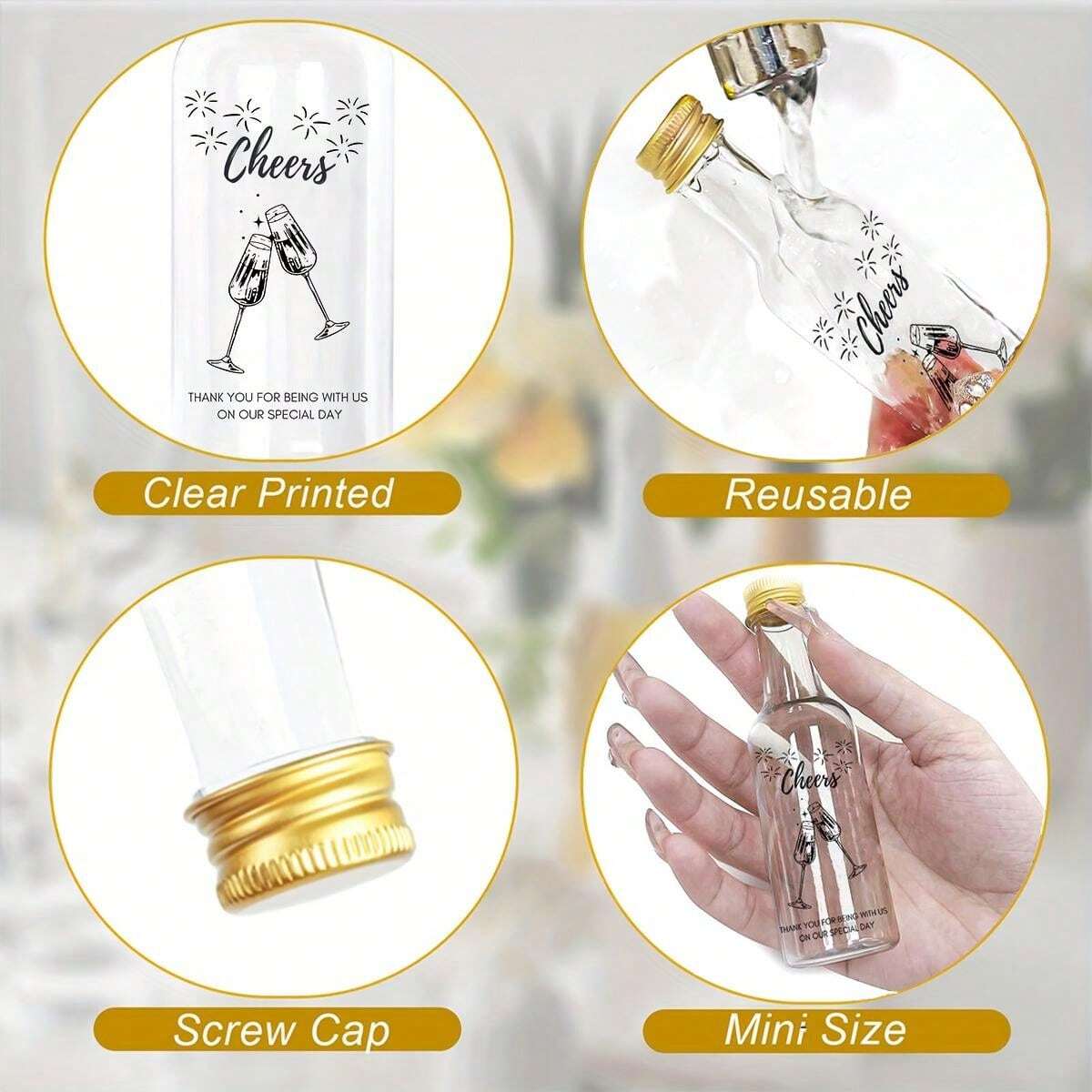 50 Gói Chai Rượu Mini, Chai Rượu Mini Kín Khí 1,8oz/50ml Chai Nhựa Nhỏ