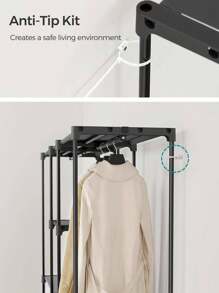 SONGMICS Portable Closet, Freestanding Clothes Rack, Wardrobe Clothes Organizer With Hanging Rails And Storage Shelves For Bedroom, 71.7 X 16.9 X 71.7 Inches, Black - 黑色 - 查看 8