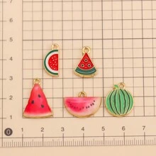 10pcs Mixed Watermelon Charm Pendant Zinc Alloy Fruit Decor, Suitable For DIY Earrings, Bracelets, Jewelry Making Accessories