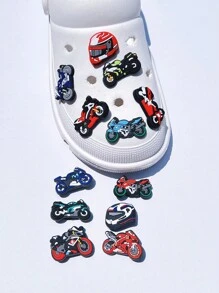 12pcs/Set PVC Motorcycle Theme Detachable Hole Decor For DIY Hollow Out Clogs Shoes