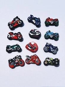 12pcs/Set PVC Motorcycle Theme Detachable Hole Decor For DIY Hollow Out Clogs Shoes