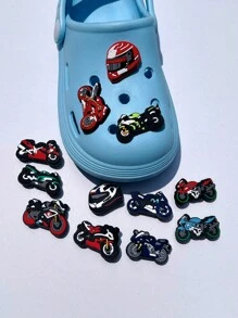 12pcs/Set PVC Motorcycle Theme Detachable Hole Decor For DIY Hollow Out Clogs Shoes