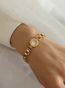 1 pieza Pulsera de acero inoxidable con esfera de números romanos y cuentas, estilo INS para citas de verano y fiestas