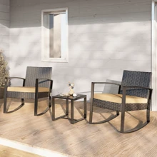 Asofer Balcony Furniture Set, Garden Furniture Set Made Of PE Polyrattan, Weatherproof Including 2 Chairs With Seat Cushions & Table, 3-Piece Patio Furniture Seating Group Lounge Set For Verandas, Courtyards, Terraces, Balconies, Pool Edges, Ideas For Valentine's Day, Valentine's Day Ideas - 米色 - 查看 4