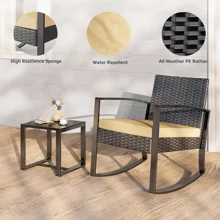 Asofer Balcony Furniture Set, Garden Furniture Set Made Of PE Polyrattan, Weatherproof Including 2 Chairs With Seat Cushions & Table, 3-Piece Patio Furniture Seating Group Lounge Set For Verandas, Courtyards, Terraces, Balconies, Pool Edges, Ideas For Valentine's Day, Valentine's Day Ideas - 米色 - 查看 7