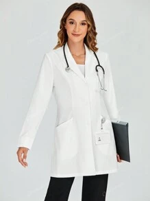 cimmuovere White Long Sleeve Lab/Surgeon Smock Coat, Nurse Uniform,  Practitioner Uniform, Dental Doctor Uniform Coat