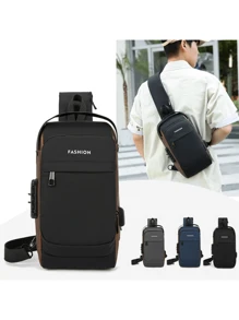 Compact Single-Sided Crossbody Shoulder Backpack USB Code Lock Waterproof - Multicolor - View 3