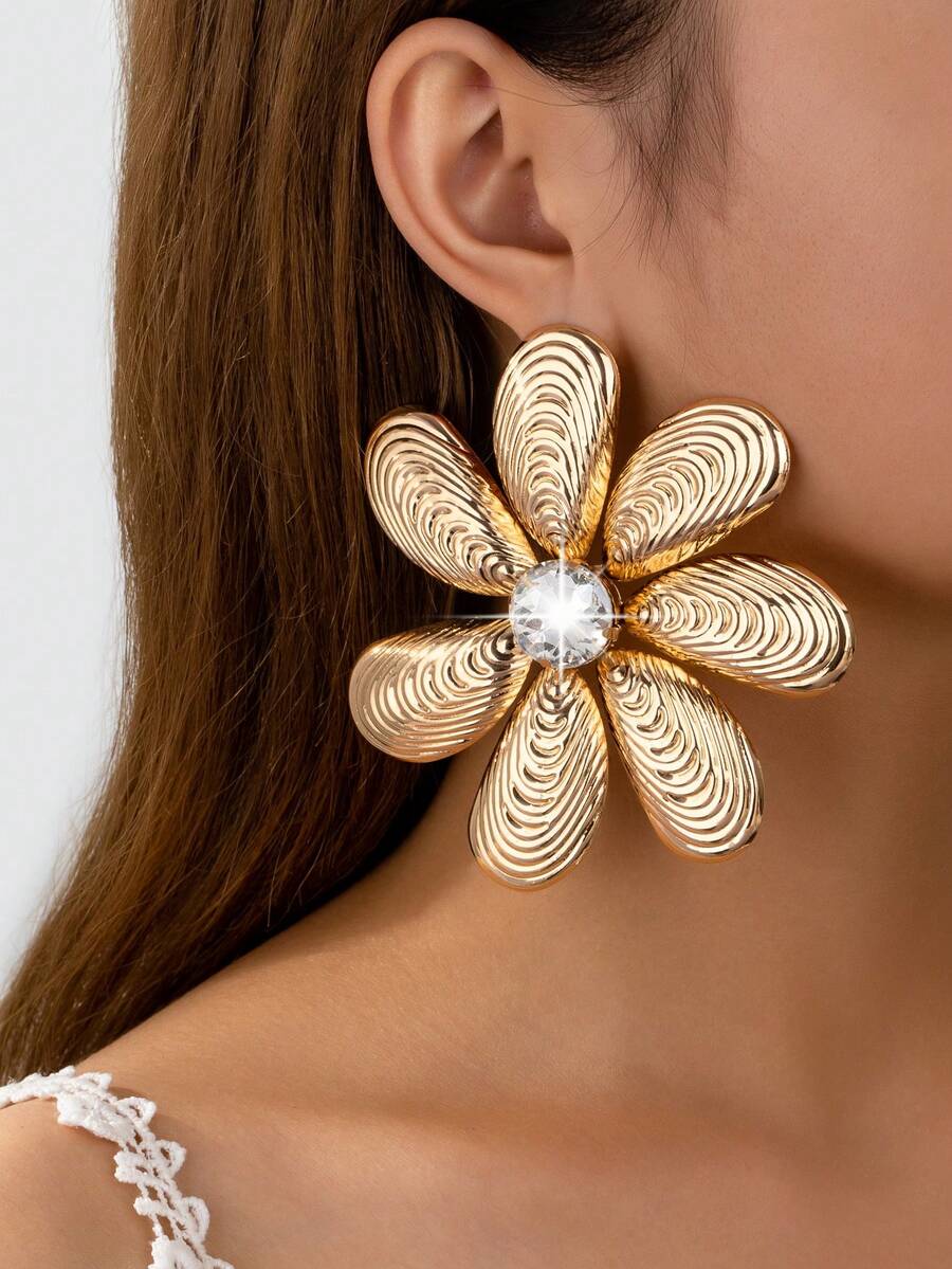 时尚夸张设计女士耳环 - 金黃色 - 查看 1