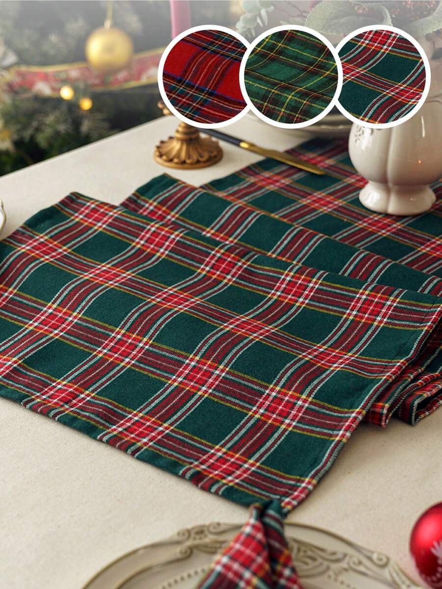 1件格子加厚防皱桌旗，适用于节日派对、宴会、餐厅、厨房、餐桌装饰