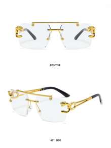 New Fashion Stylish Rimless Leopard Head Dual Bridge Outdoor Glasses Looks Street Style And Suit For Sweater Jacket Sweatshirt Hoodie Leather Pants And Cargo Pants - Multicolor - View 9