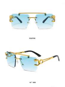 New Fashion Stylish Rimless Leopard Head Dual Bridge Outdoor Glasses Looks Street Style And Suit For Sweater Jacket Sweatshirt Hoodie Leather Pants And Cargo Pants - Multicolor - View 5