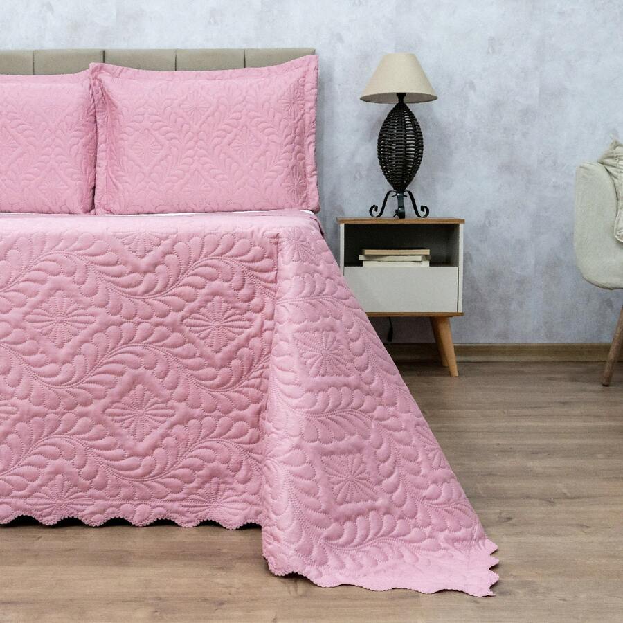 Camili 2-Piece Single Quilted Bedspread Double-Sided With Pillowcase Flaps - ROSE - View 1