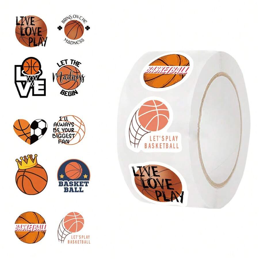 500PCS Basketball Stickers Roll 10 Styles Sport Stickers Water Bottles Vinyl Sticker (500PCS Per Roll) - Multicolor - View 1