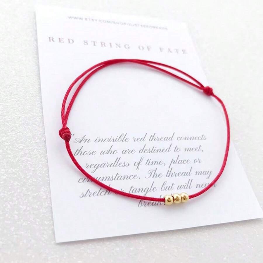 Trendy Custom Red Rope Thin Bracelet For Women Couple Chic Golden Beads