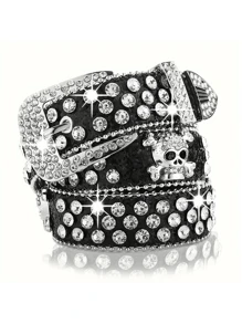 1pc Men's Solid Color Street Fashion New PU Leather Belt, Personalized Rhinestone Inlaid, Versatile Jeans Belt, High-End Feel Summer, School Fall, Autumn, Halloween Autumn-Winter Accessories,Suitable For Teens, Youth,Men,Casual, Outdoor, Athletic, Vacation, Graduation Gifts, Birthday, Daily Wear