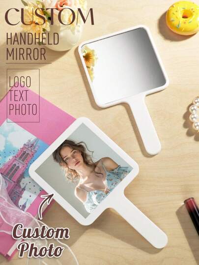 1 pièce Miroir personnalisé, peut personnaliser le texte, la photo et le logo, miroir de maquillage portatif, matériau en plastique blanc imprimé UV, taille : 12 cm de large x 21,6 cm de haut, miroir portable personnalisé, convient pour un usage quotidien, les voyages, le bureau, le maquillage ; cadeau parfait pour les femmes, les adolescentes, les mariées, les demoiselles d'honneur, les mères, les petites amies ; convient également pour Halloween, Noël, anniversaire, mariage, occasions d'anniversaire.