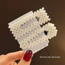 2 件/套女士仿珍珠发夹，甜美优雅发饰，适合日常和通勤装搭配，适用于剪刘海和侧发爪夹发夹发夹 - 白色 - 查看 9