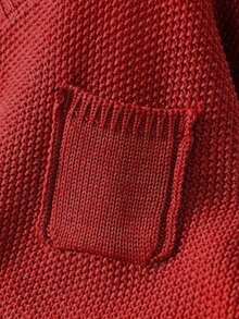 女士超大单口袋时尚毛衣 - 秋冬纽扣开衫 - 紅色 - 查看 3