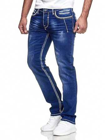 1 peça jeans casual masculino azul