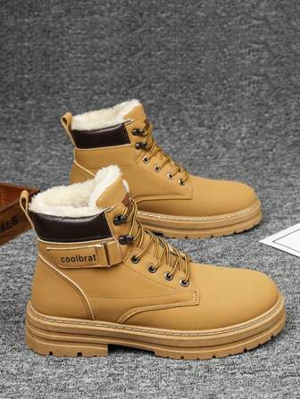 Plus Size 2024 Winter Nieuwe Heren Sneeuwlaarzen Met Dikke Bodem, Pluche Voering Warme Veelzijdige Hoge Sneakers, Casual Schoenen, Hoge Kwaliteit Leren Laarzen, Antislip, Platte Hak