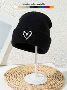 1 Pc Unisex Heart Embroidery Outdoor Sports Ski Casual Acrylic Knit Beanie, Suitable For Autumn/Winter - Multicolor - View 11