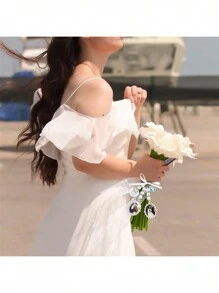 1pc Wedding Bouquet Photo Charm Bridal Bouquet Photo Charms For Wedding Memory Bow Pearl Charm Heart Style Pendant Wedding Party Decorations