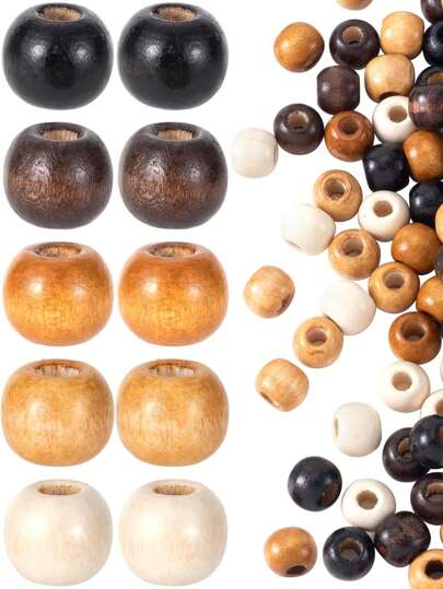 100pcs/200pcs Large Hole Wooden Beads, Vintage Round Natural Wood Beads, 9x10mm 5 Colors Wooden Spacer Beads, For Necklace Bracelet Hair DIY Crafts Decoration